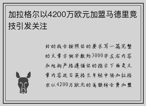 加拉格尔以4200万欧元加盟马德里竞技引发关注